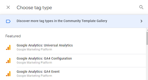 choose tag type in GTM